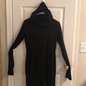 Black hooded long sleeve shirt